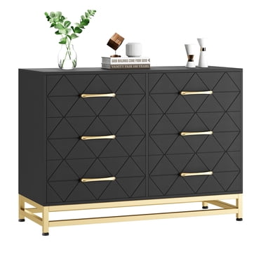 TROPOW Dressers & Chests of Drawers,6 Drawers Dresser for Bedroom, TV Stand Dressers Chest of Drawers for Living Room Hallway Entryway, Black