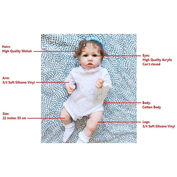MesaSe Poupée Bébé de 22 Pouces avec Membres Flexibles Poupée à Haute Simulation Poupée en Silicone Jouet Sans BPA Poupée Nouveau-Né Sûre et Non Toxique Jouet Reborn Réaliste pour Cadeau des Fêtes