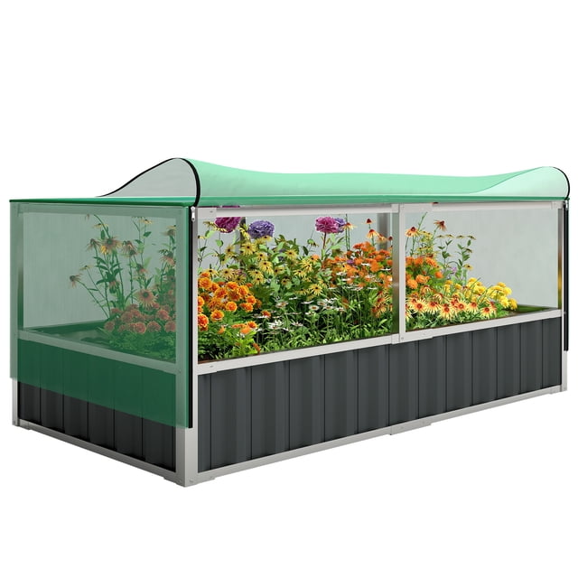 Outsunny Jardinière Surélevée avec Housse, Gants Gris Foncé