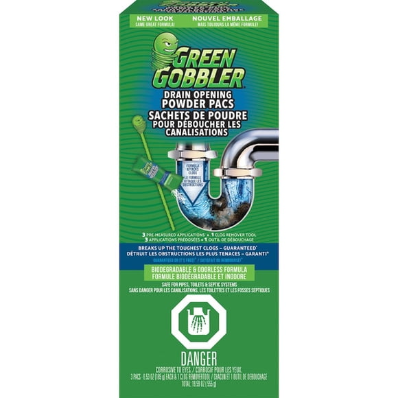 Green Gobbler 185g Drain Opening Powder Pacs (3-pk)