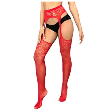 Bigersell Women Lingerie Stockings Thigh High Stockings Womens Lingerie Lace Tops Mesh Sheer Over Knee Stocking Red One Size