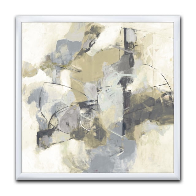 Designart Rêve Crème Charmant III Art Mural Encadré Montrant des Coups de Pinceau Abstraits Gris et Crème avec des Détails de Lignes Noires sur Toile de Coton de Qualité Supérieure, Monté dans un Cadre Blanc de 1,5 Po. Cette Impression sur Toile Résistante à la Décoloration Arrive Prête à Accrocher et Complète la Déco Maison Moderne.