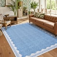 thumbnail image 2 of HOMERRY 5' x 7' Modern Scalloped Pattern Geometric Border Area Rug for Living Room Non Slip Washable Carpet, Blue, 2 of 5