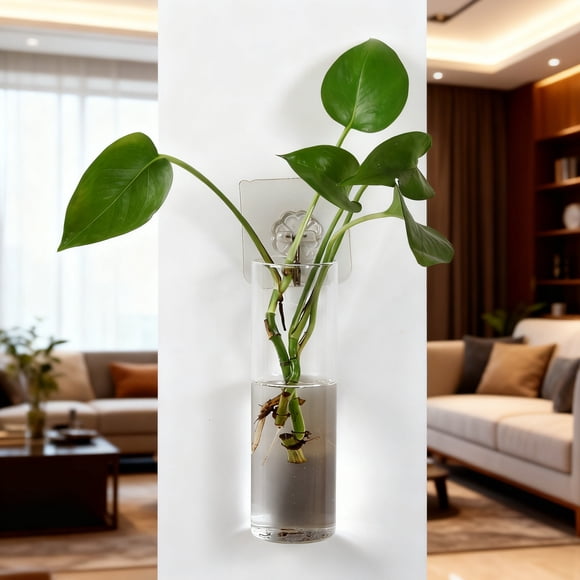 Glass Wall Mounted Planters, Usavan Clear Glass Tube Propagation Holders, Transparent Hanging Flower Vases for Hydroponics Plants Indoor Garden Decor