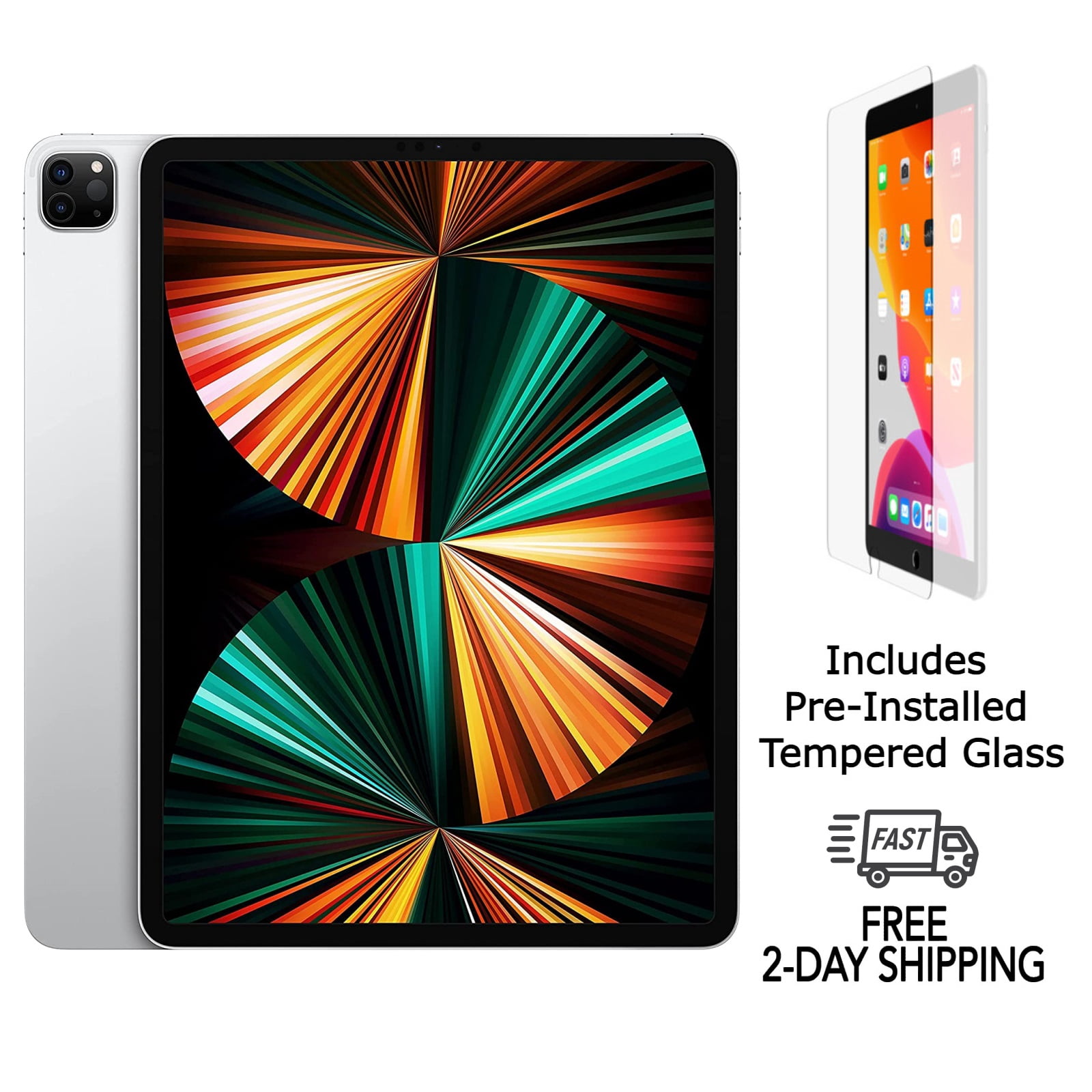 Refurbished Apple iPad Pro 12.9" (5th Gen) w/ Pre-Installed Tempered Glass (WiFi + Cellular Unlocked) 128GB Silver (Grade A+)