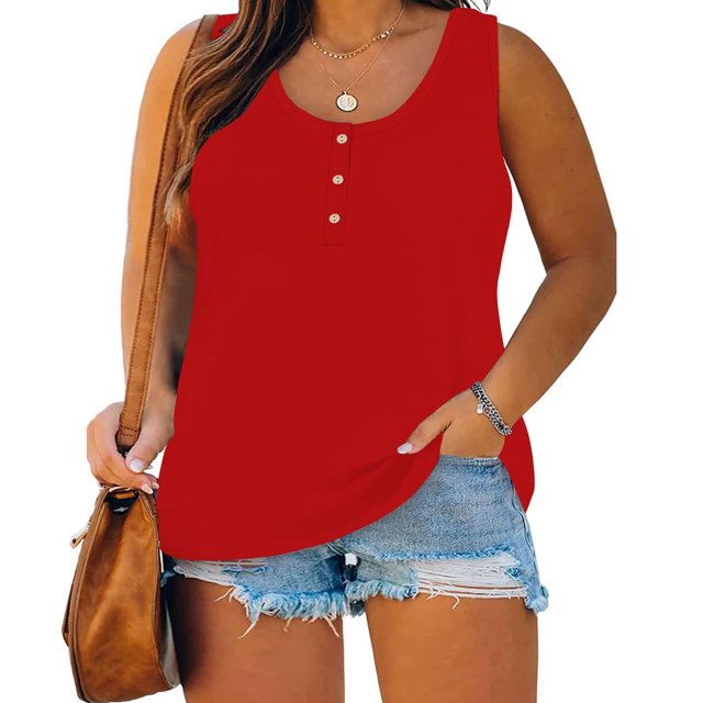 AherBiu Womens Plus Size Tank Tops Summer Sleeveless T-Shirts Tops Button down Loose Fitting Stretchy Tank Tops