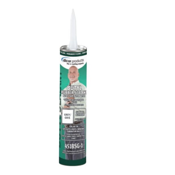 Dicor Corp. Caulk Sealant 451BSG-1 Compatible With TPO/EPDM/PVC/Glass/Metal/Aluminum/Concrete/Wood And Plastics; Butyl Rubber Sealant; Gray; 10.1 Ounce Tube; Single