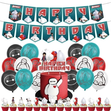 32Pcs For Baymax Birthday Party Supplies Includes Banners,16 Balloons,Cake Toppers,14 Cupcake Toppers for Boys,Girls,and Adults