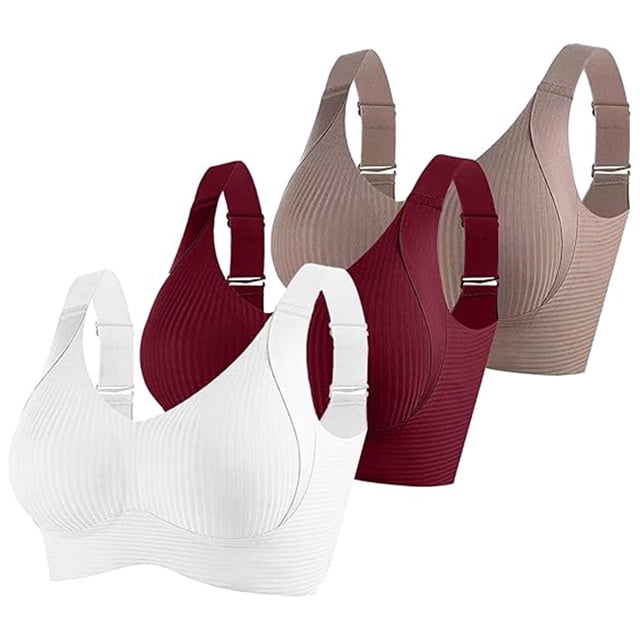 3 Pack Women Plus Size Push-Up Bras No Underwire T-Shirt Bralettes Ribbed Full Coverage Sports Everyday Bras Multicolor, 38/85BCD