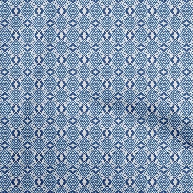 oneOone Cotton Silk Medium Blue Fabric Geometric Sewing Craft Projects Fabric Prints By Yard 42 Inch Wide