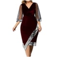 thumbnail image 2 of TIMIFIS Robe Moulante Midi Élégante pour Femmes à Col en V, Manches Longues Lanterne, Froncée, en Maille Extensible, Ajustée, Formelle, pour Fête et Cocktail, Printemps Été, Printemps, 2 of 6