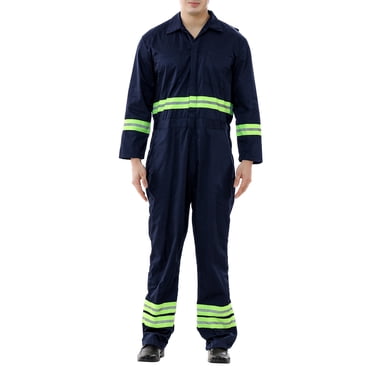 TOPTIE Combinaison de Travail pour Homme à Manches Longues Haute Visibilité avec Bande Réfléchissante Verte - Bleu Marine - m Régulier