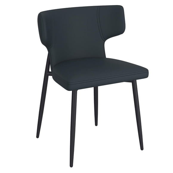 Contemporary Faux Leather and Metal Dining Chair, Set of 2 - Black