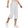 thumbnail image 1 of AherBiu Womens Capris for Summer Cotton Linen High Waisted Drawstring Cropped Pants Loose Lounge Capris Trousers, 1 of 6