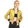 thumbnail image 1 of INSPIRE CHIC Women's Costume Stand Collar Metallic Zip Crop Length Bomber Jacket, 1 of 6