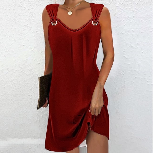 Robe Décontractée Polyvalente Imprimée à Col Rond Sans Manches pour Femmes, Robe Polyvalente Imprimée à Col Rond Sans Manches avec Bretelles, Parfaite pour les Journées d'Été Décontractées Style Sans Effort
