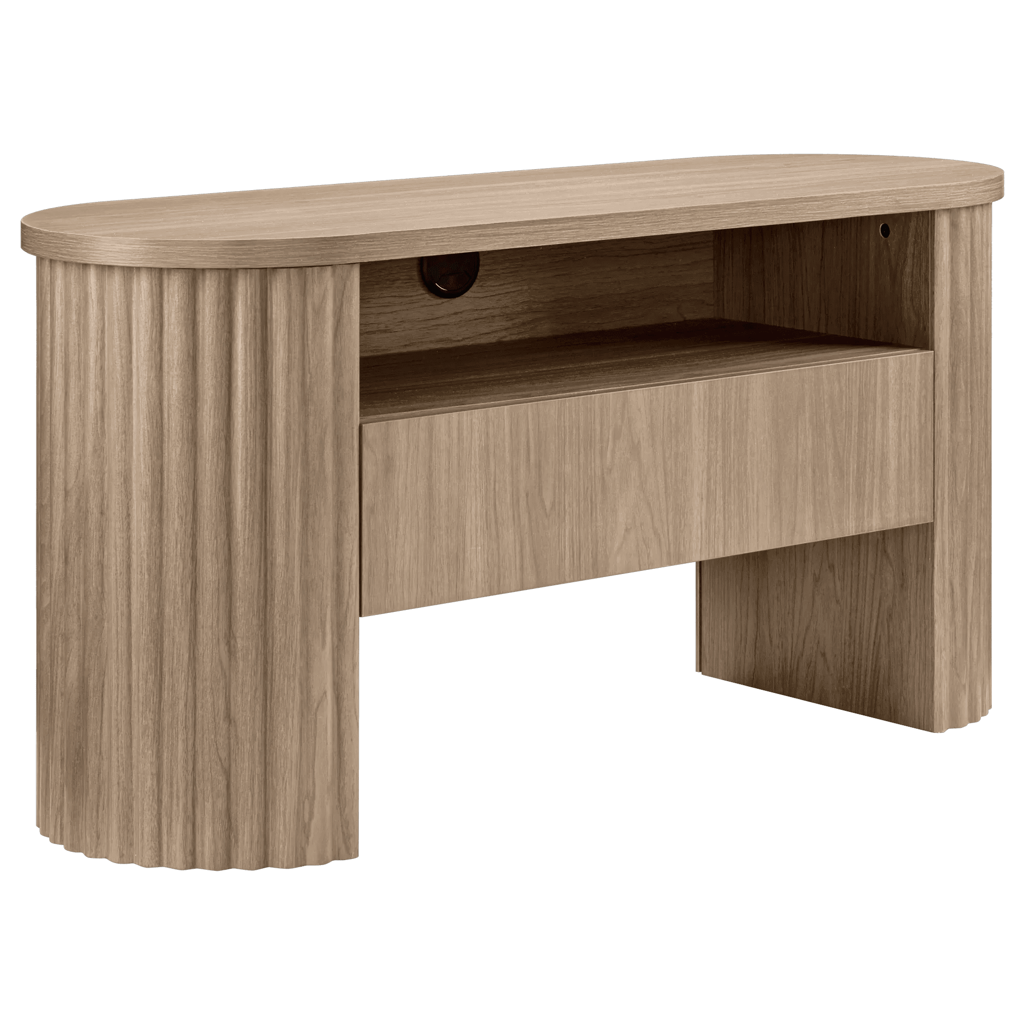 Bouclair Taupe Oak Wood Veneer Media Console TV Stand with Fluted Sides Drawer Living Room