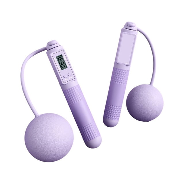 Freer PVC Jump Rope Portable Replacement Digital Solid Color Indoor Outdoor Button Control Ergonomic Adjustable Jumping Ropes Purple Ball
