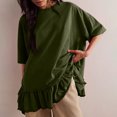 thumbnail image 2 of AherBiu Womens Summer Tops Casual Short Sleeve Drop Shoulder Crewneck Comfy T Shirts Loose Ruffle Patchwork Tops, 2 of 7