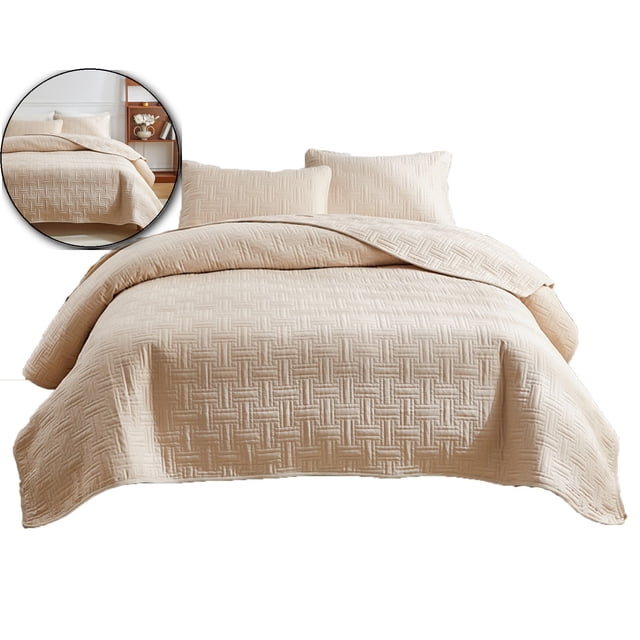 Dvruxg Double Sided Washed Quilted Bed Cover Set (3 Pcs) – Solid Color Comforter Cover with 2 Pillowcases (20x26 inch) – Soft, Breathable Polyester Bedding for All Seasons