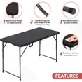 thumbnail image 4 of FDW Camping Table Folding Half Portable Foldable Table for Parties Backyard Events(Black, 4 FT), 4 of 7