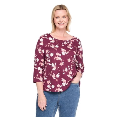 T-shirt imprimé à encolure dégagée Karen Scott Plus pour femmes