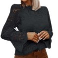 thumbnail image 1 of Pompotops Mode Dames Sexy Manches Longues Dentelle Solide Femmes Blouse Libre Debout Col, 1 of 7