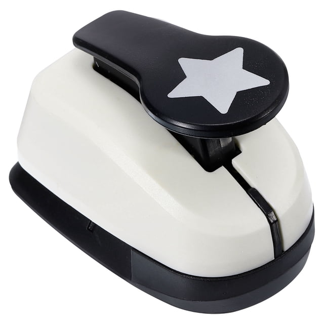 Unique Bargains 1 Inch Star Punch, a single-hole paper puncher for crafting and scrapbooking, featuring a black and white plastic and metal body with a star-shaped pattern on the button. Ideal for creating decorative punches on plain paper, foil, and other materials, it punches a 25mm star shape. Compact size of 80 x 51 x 57mm.