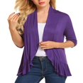 thumbnail image 1 of Women Ruffle Hem 3/4 Sleeve Cardigan Open Front Knit Sweaters Coat Solid Lightweight Basic Outwear Light gray 2XL, 1 of 4