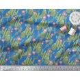 thumbnail image 2 of Soimoi Blue Georgette Viscose Fabric Flower & Cactus Tree Printed Fabric 1 Yard 42 Inch Wide, 2 of 3