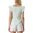 thumbnail image 3 of INSPIRE CHIC Women's Gingham Tops Square Neck Ruffle Cap Sleeves Summer Blouse L Green, 3 of 6