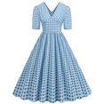 thumbnail image 1 of Pisexur Robe à Manches Courtes à Col en V Mode Femmes Été Robe Poupée à Col en V Robe Plissée à Trois Couches de Couleur Unie Robe pour Femmes, 1 of 6