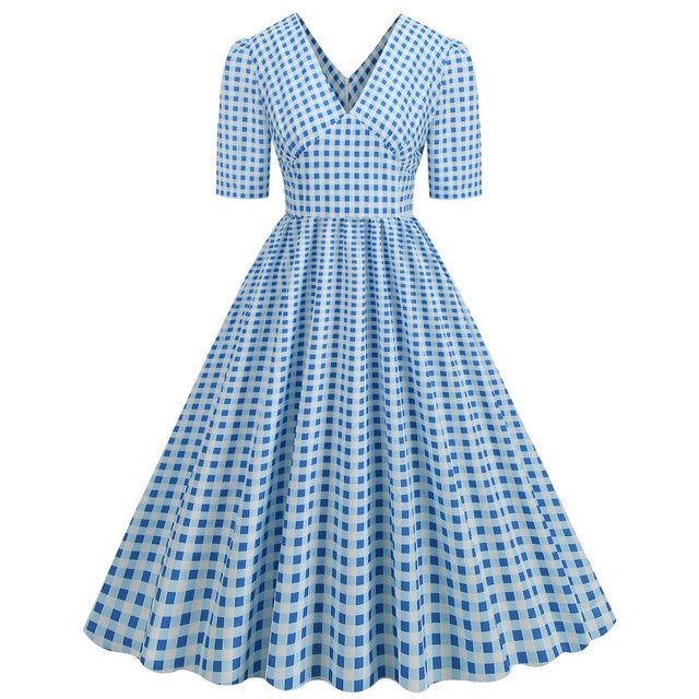 Pisexur Robe à Manches Courtes à Col en V Mode Femmes Été Robe Poupée à Col en V Robe Plissée à Trois Couches de Couleur Unie Robe pour Femmes