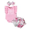 thumbnail image 2 of LSLJS Toddler Baby Girl Summer Letter Flying Rompe Sleeve +Printed Pants+Headband Suit, Baby Romper, 2 of 9