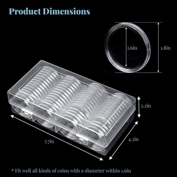 Lot de 100 boîtes de rangement en plastique pour capsules et pièces de monnaie de 27 mm