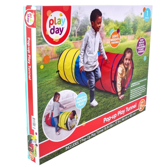 Play Day Pop Up Tunnel, Crawl Through Play Tunnel for Kids 2+, 6 Feet Long
