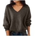 thumbnail image 1 of BLVB Chandails Chauds pour Femmes Col en V Classique Doux Chandail Confortable Ample Décontracté Manches Longues Automne Hiver, 1 of 5