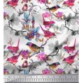 thumbnail image 1 of Soimoi Moss Georgette Fabric Floral & Sparrow Bird Fabric Prints by Yard 42 Inch Wide, 1 of 3