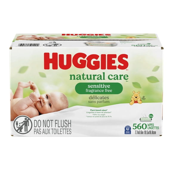 Baby Wipes, Huggies Natural Care, UNSCENTED, Sensitive, 10 Flip Top Packs, 560 Wipes
