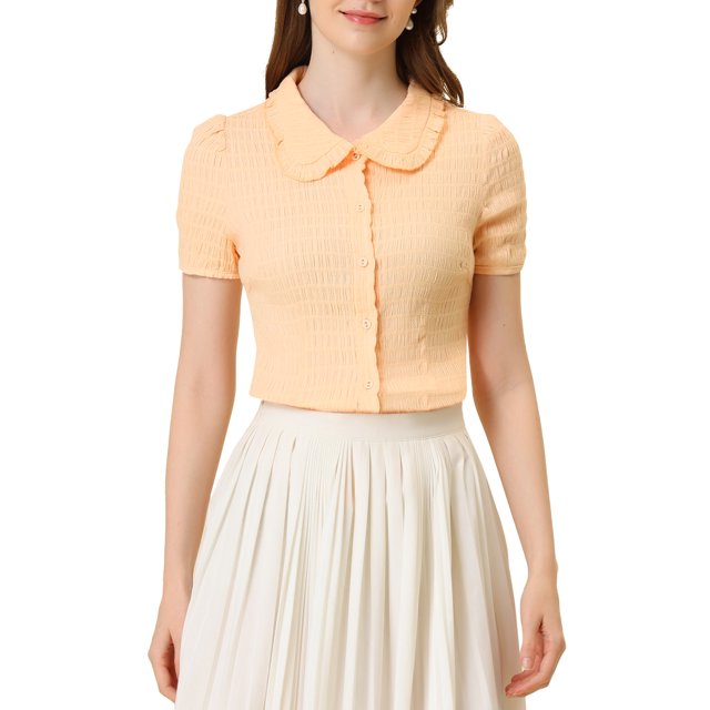 INSPIRE CHIC Chemise Douce pour Femme Vintage à Col Poupée Mignon Boutonnée TP Orange Pâle