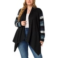 thumbnail image 1 of GRACE & GRANDEUR Cardigan en tricot à manches longues à rayures pour femmes grande taille 4X Noir, 1 of 6