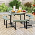 thumbnail image 1 of Costway Round Picnic Table Bench Set with 4 Benches Umbrella Hole All Weather Tabletop Green, 1 of 10
