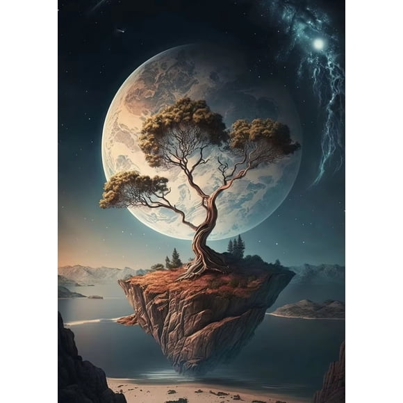 Fantasy Pirate Ship Poster Canvas Painting Waterfall in Forest Nature Tree of Life Wall Art Pictured For Living Room Home Decor50 x 70 cm, unframed,SKU-13