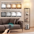 thumbnail image 2 of Outon Floor Lamp with Shelves, Linen Shade 63" Memory Function Shelf Lamp with Remote Control, Tall LED Wood Shelf Floor Lamp for Living Room, Bedroom(Vintage), 2 of 9