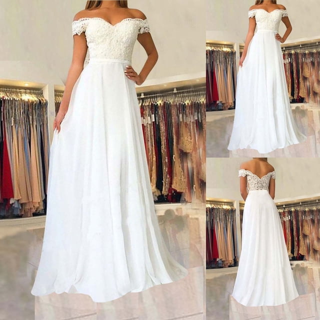 EGNMCR Robes de Soirée pour Femmes, Robes Formelles pour Femmes, Robes de Cocktail pour Femmes Mode Décontractée pour Femmes Épaules Dénudées Épaule Dentelle Blanche Robe de Soirée Robes de Soirée