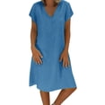 thumbnail image 1 of Kcodviy Robe Maxi de Plage pour Femmes Style Été Feminino Robe T-Shirt Décontractée Grande Taille Col en V Robe Maxi Taille Robe pour Dames, 1 of 2