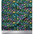 thumbnail image 1 of Soimoi Green Cotton Duck Fabric Insect,Sun & Cartoon Alphabets Text Print Sewing Fabric BTY 56 Inch Wide, 1 of 3