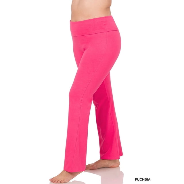 CHUANK Womens & Plus Stretch Cotton Fold-Over High Waist Bootcut Workout Flared Yoga Pants