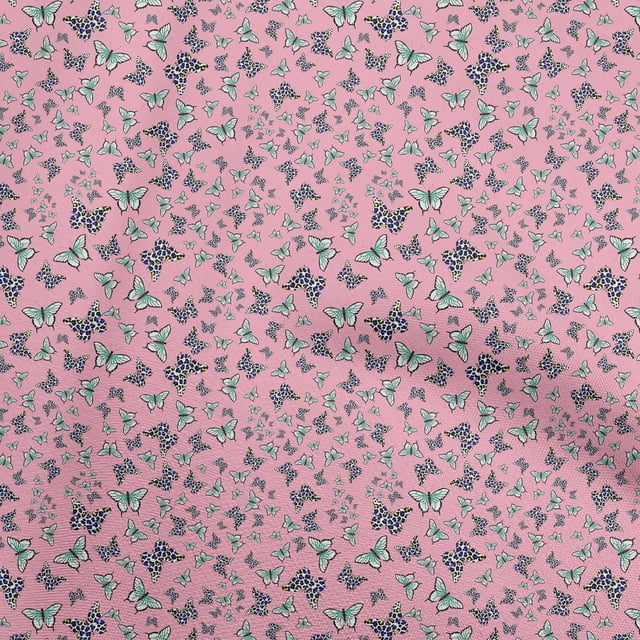 oneOone Polyester Spandex Pink Fabric Butterflies Dress Material Fabric Print Fabric By The Yard 56 Inch Wide