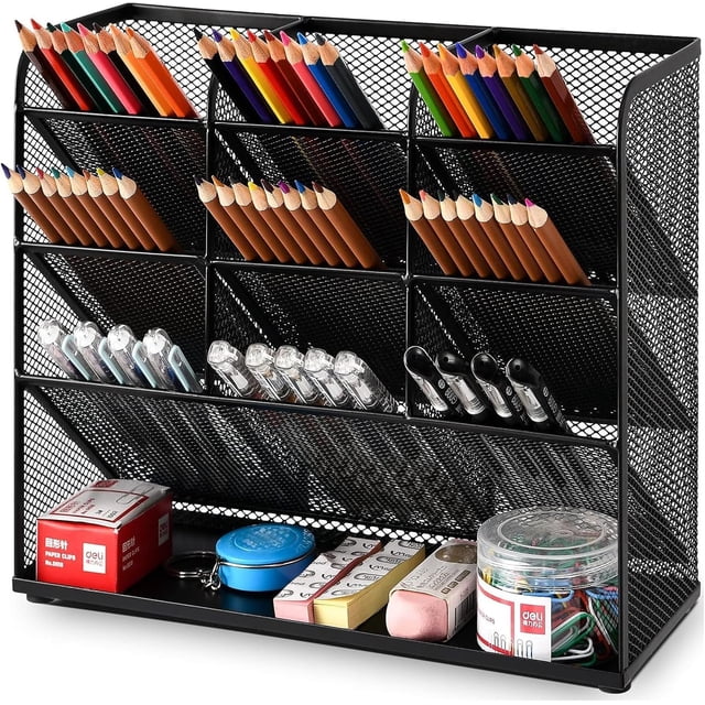 Mesh Desk Organiser,Multi-Functional Pen Holder,Desktop Stationary Organiser, Pen Storage Rack for School Home Office Supplies